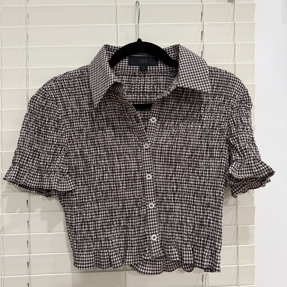 Zara Monochrome Gingham Button Down Shirt